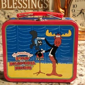 1997 Retro Rocky & Bullwinkle Small Tin Lunchbox/Carrying/Storage Case